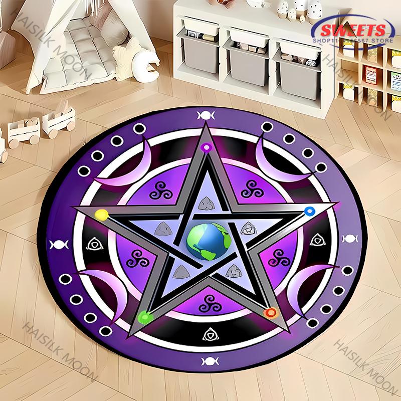 

Goat Head Pentagram Printed Round Rugs 666 and 999 Mysterious Round Carpets Suitable for Rooms, Living Rooms,Computer Rooms Gift Diameter -60cm