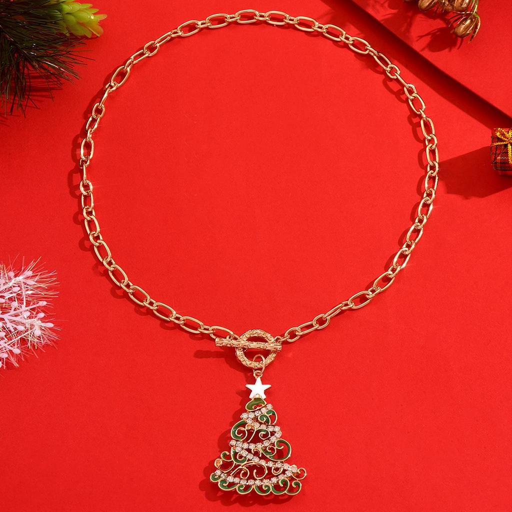 Women's Cartoon Enamel Christmas Tree & Santa Claus Pendant Necklace