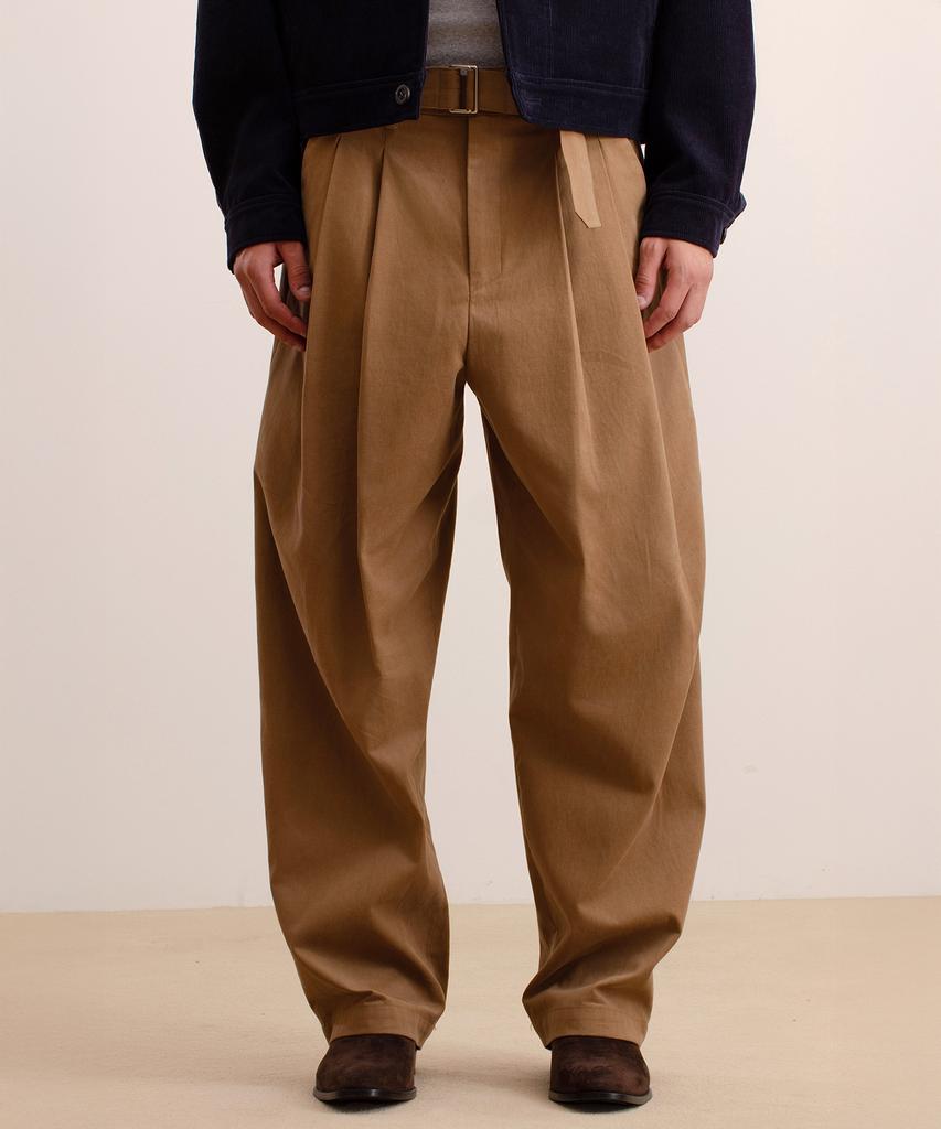 Beideu Double Pleated Belted Trousers Deep Camel