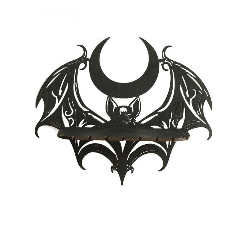 Halloween Wooden Cutout Bat Crystal Wall Shelf Modern Home Bedroom Decor
