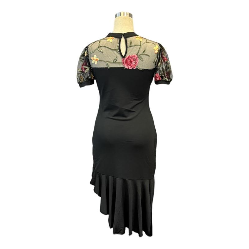 Women's Mesh Jacquard Seam Asymmetrical Waist Dress Royal Sister Light Cooked Wind Dress