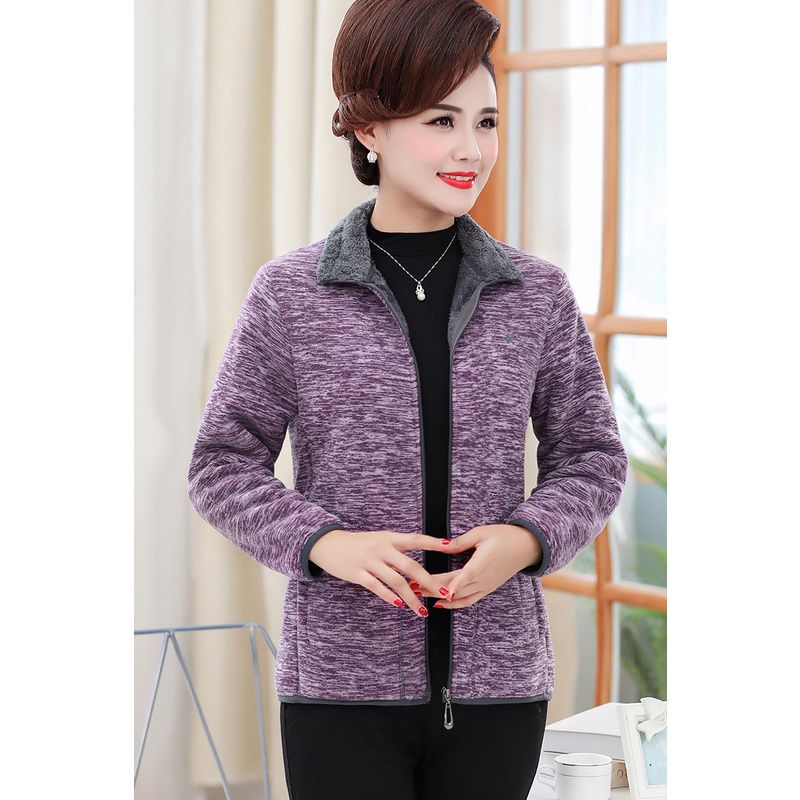 Женщины среднего возраста Стоячий воротник Флисовая куртка Толстый бархат Свободное повседневное пальто Теплые женские молнии Толстовки Верхняя одежда Топы XXXXXL