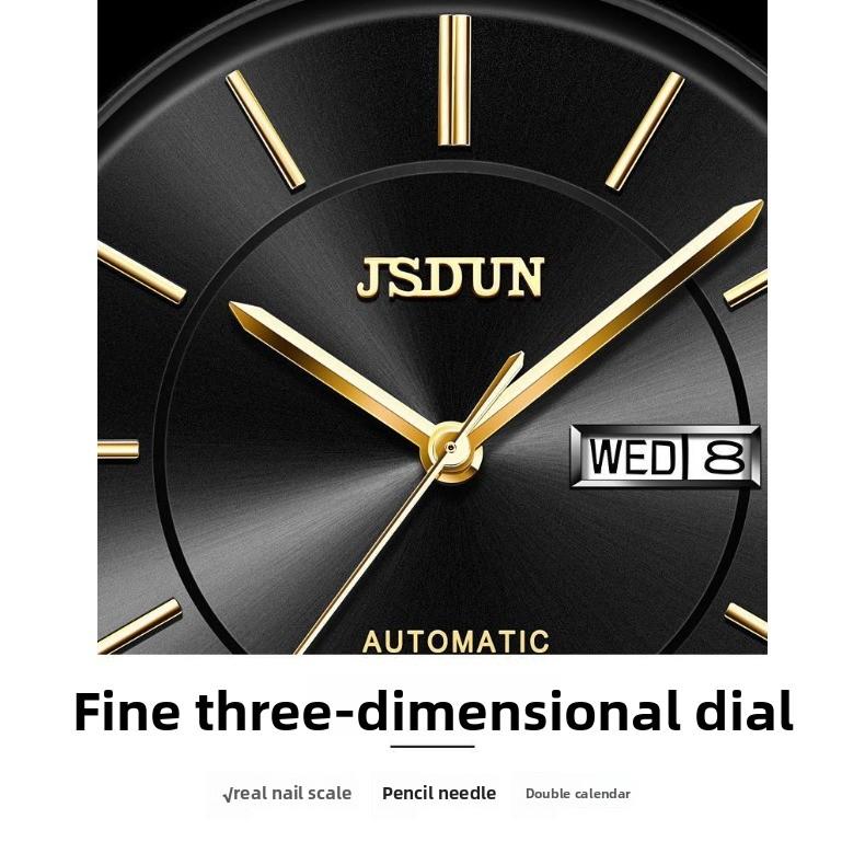 JINSHIDUN Brand Thin Automatic Mechanical Watch Double Calendar Waterproof Men's Watch