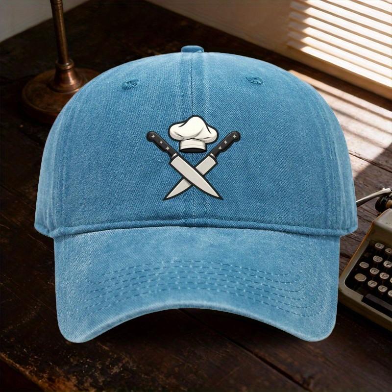 Chef Knife Cooking Graphic Washed Baseball Cap Unisex Breathable Sun Protection Cotton Hat