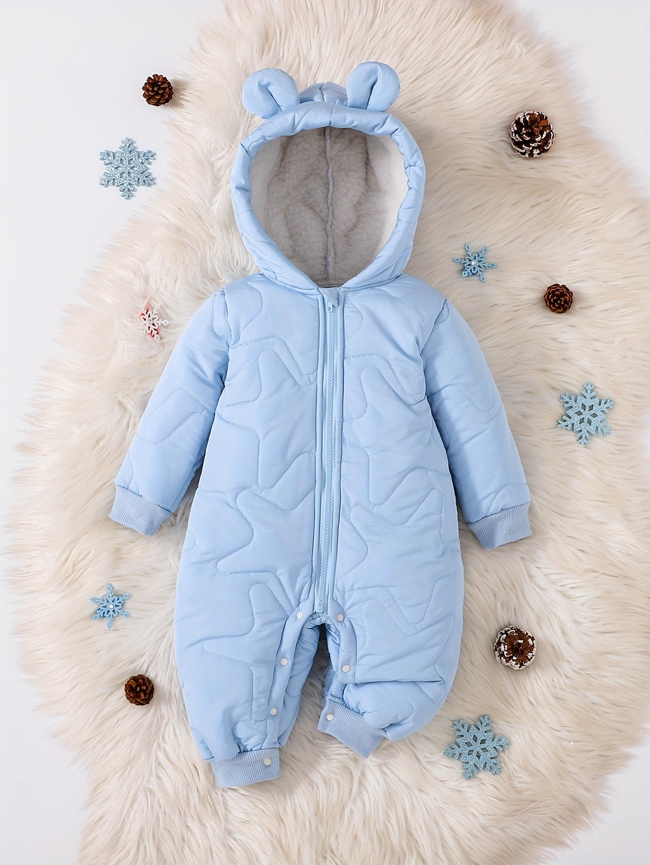 

Baby Winter Bear Ear Hooded Snowsuit, Fleece Lined Zipper Quilted Jumpsuit 12-18M