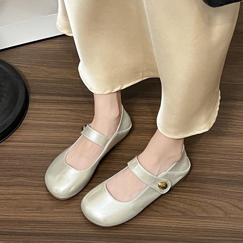 Ballet Flat Shoes Women's Autumn New Silver One-button Mary Jane Shoes with Skirt Single Shoes
