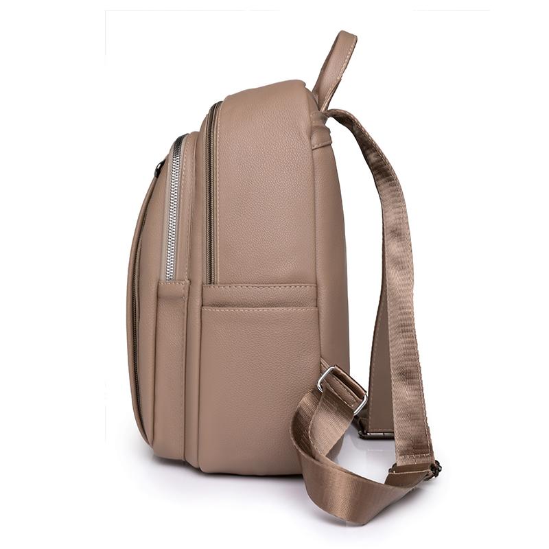 Leather Backpack Women's Solid Color Large Capacity Travel Backpack