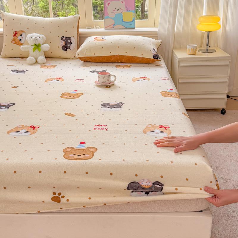 Winter Neuprodukt Milchsamt Spannbettlaken Einzelstück Bedrucktes Design Plus Samt Spannbettlaken Zuhause Schlafzimmer Rundum-Spannlaken Verrutschsicher