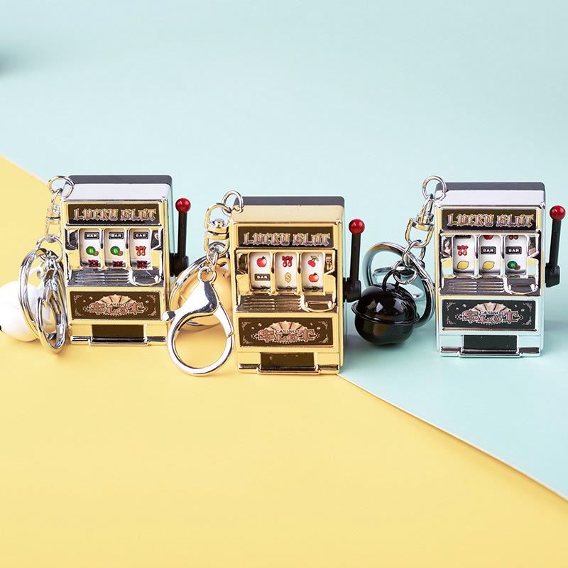 Mini Cartoon Fruit Slot Machine Keychain: Playable, Spinning, Rocking Toy Game