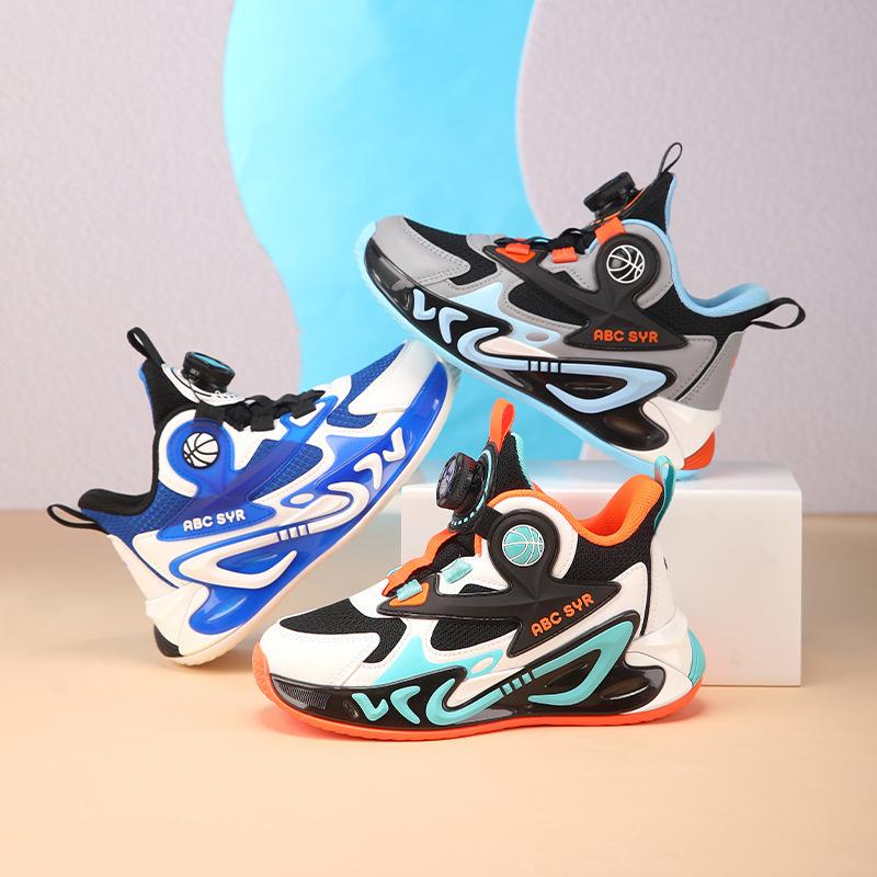 Children's Basketball Shoes Boys Shoes 25 Spring New Rotating Buckle Mesh Boys Sports Shoes Running Sports Shoes