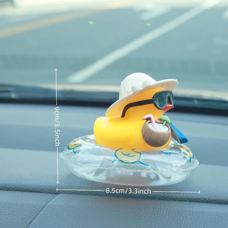 Cool Summer Duck Car Dashboard Decor, Rubber Duck with Swim Ring & Sunglasses, Cute Beach-Themed Ornament for Car Interior Gifts