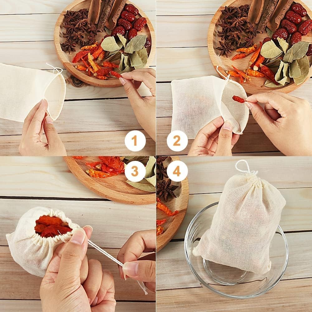 MUYYIKA Disposable Empty Tea Bags, Drawstring Tea Bags, Cotton Gauze Bags for Decoction Residue Separation, Fabric Filter Bags with Cloth, for Loose