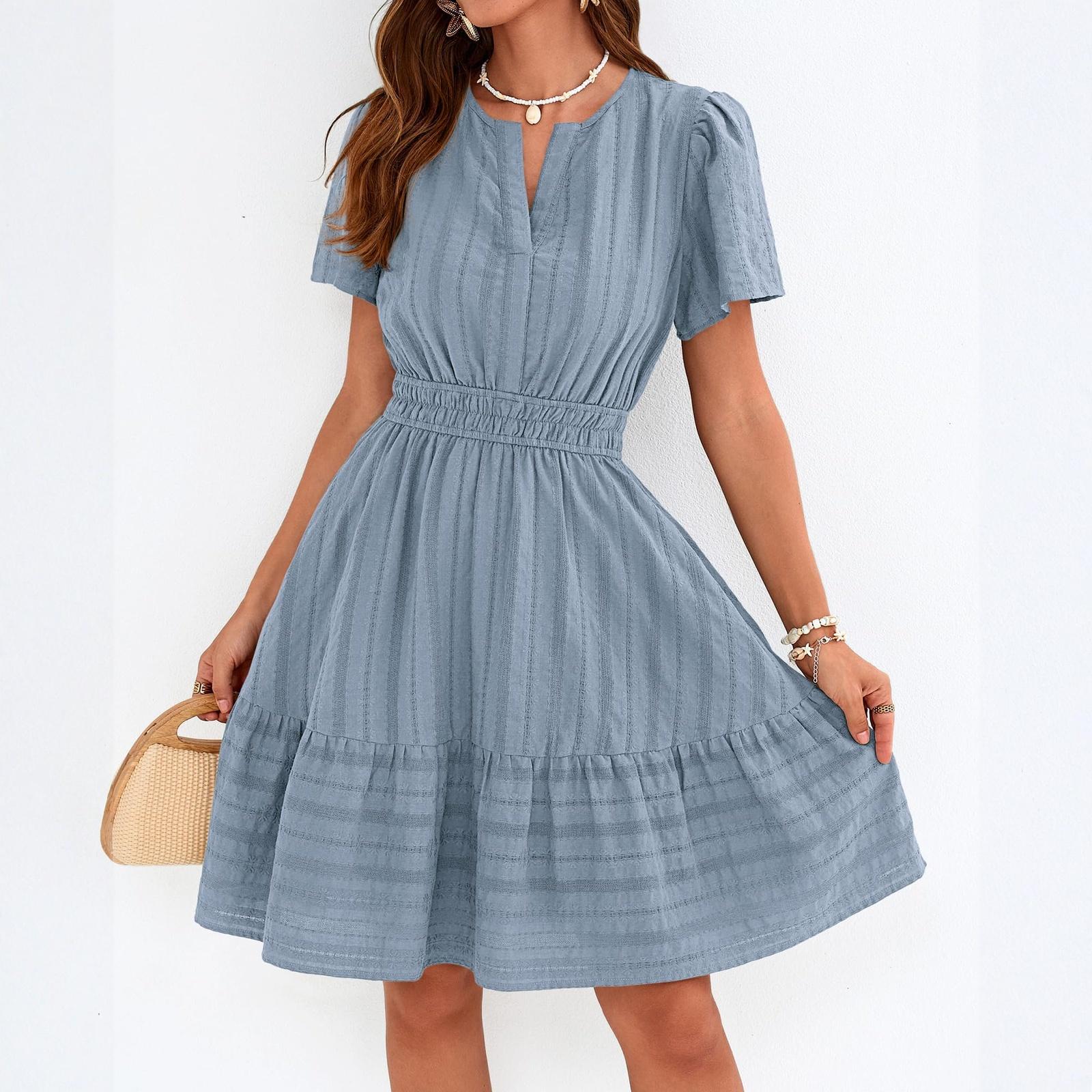 Women s Casual Dresses V Neck Short Sleeve Dress XXL синий