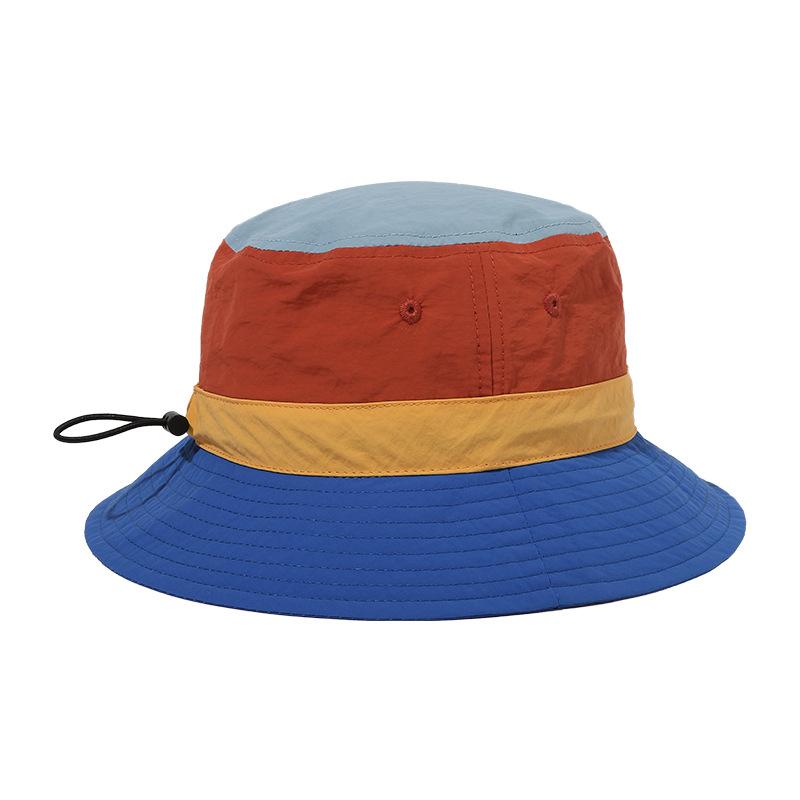 Japanese Style Quick Dry Color Block Bucket Hat Men Women Outdoor Breathable UV Protection Adjustable Drawstring Hiking Sun Hat