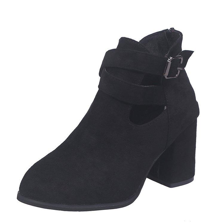 Winter Women's Boots Round Head Zipper Buckle High-heeled Women's Boots Short Boots Women's Shoes Mujer Women's Ankle Shoes