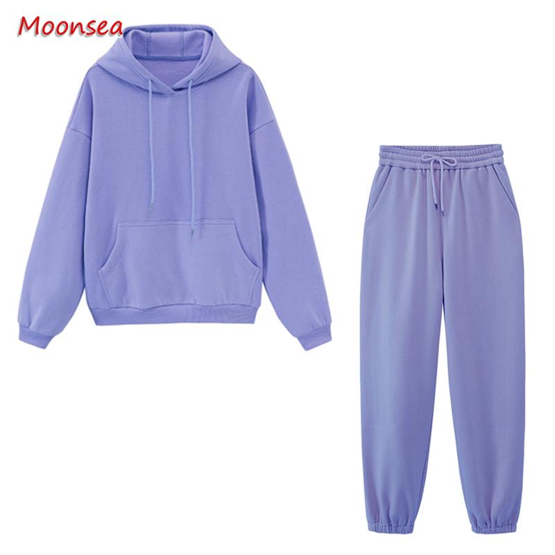 

Женские осенние толстовки, спортивные костюмы, однотонные толстовки с капюшоном большого размера, комплект из 2 предметов