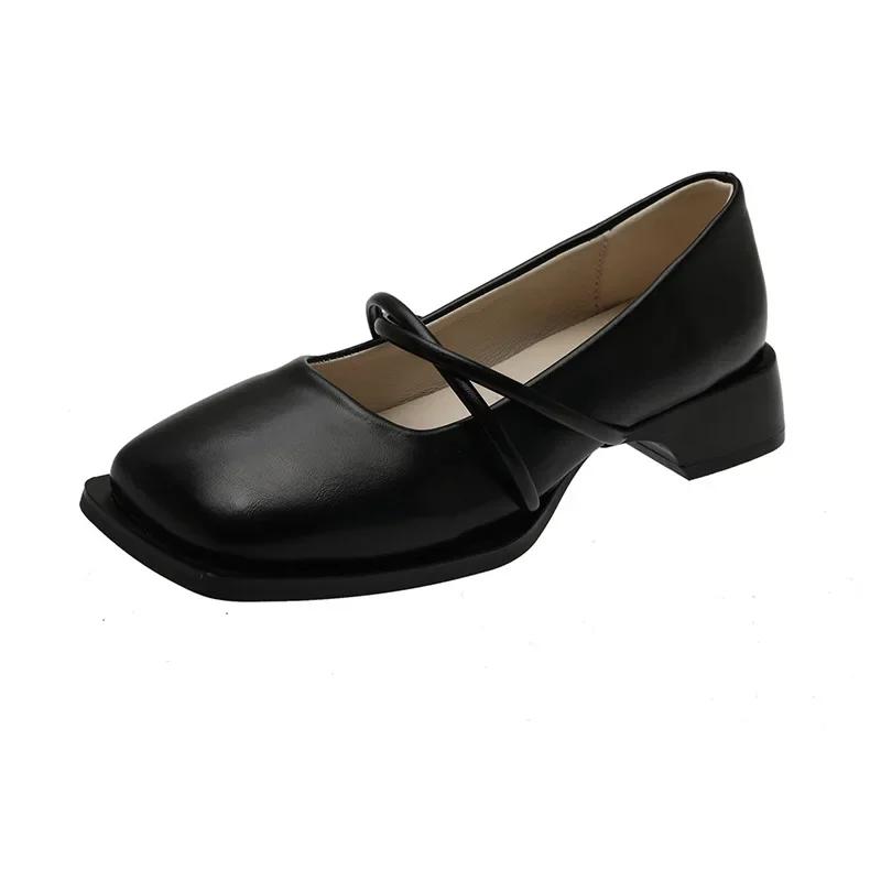 Women Spring Shallow Mouth Single Shoes Thick Low Heel Mary Jane Women Pumps Solid Color Square Toe Casual Loafers Luxury Shoes