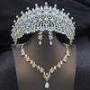 Quality Blue Tiaras and Crowns Bridal Jewelry Sets for Women Prom Wedding Crown necklace earrings Set Costume Accessories
