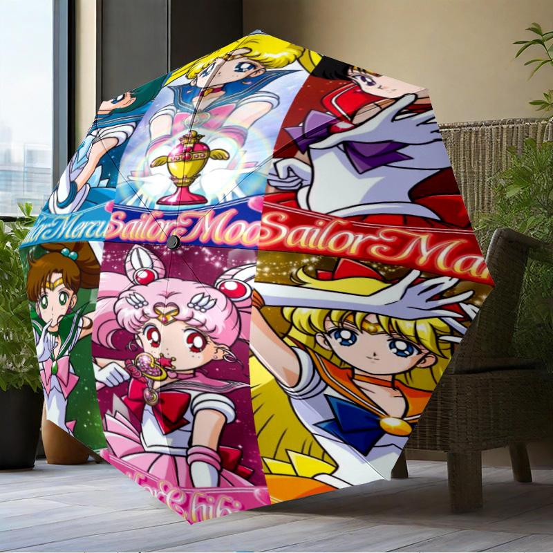 Sai-lor Anime Characters Umbrella Folding Umbrella, Automatic Umbrella 8-Frame for Travel, Camping Use Gift for Halloween Christmas