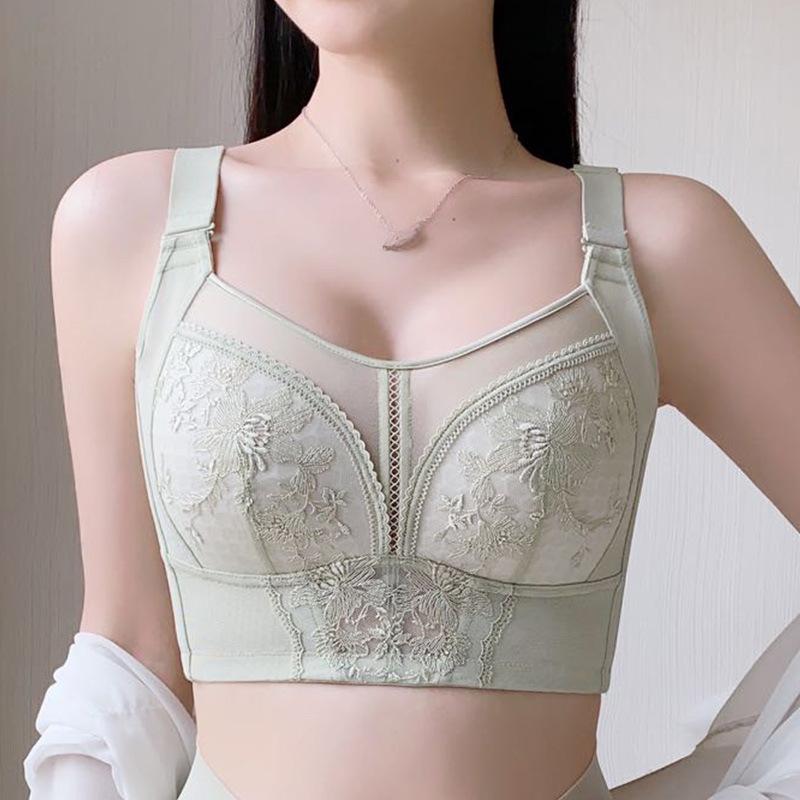 Breathable Bra Women's Thin Cup Bra Breast Retraction Anti-sagging Side-retraction Sexy Large-sized Underwear