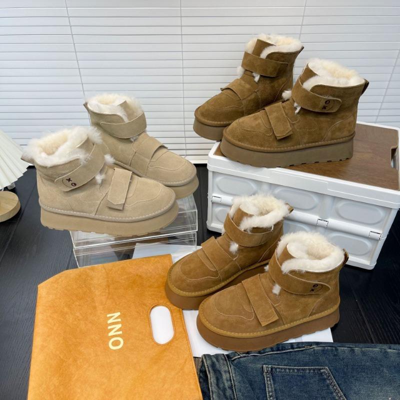 Velcro Thick-soled Snow Boots Women's New Winter Velvet Warm Leather Bread Cotton