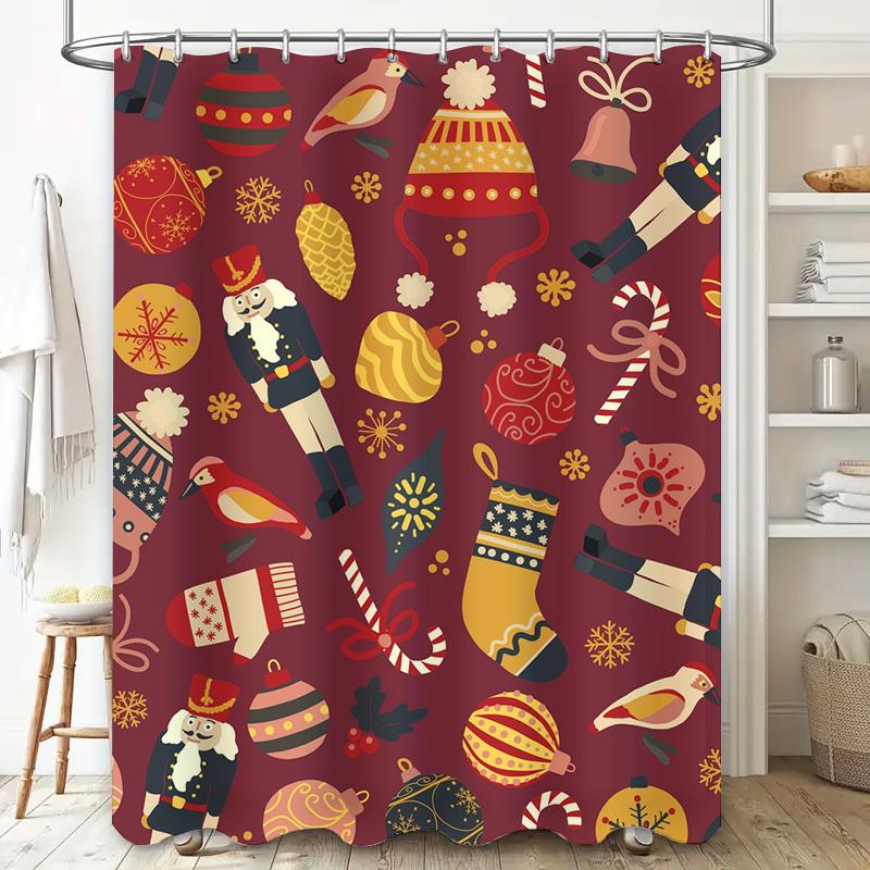 Tu Festive Christmas Shower Curtain Holiday Bathroom Decor Reindeer Snowman Pattern Waterproof Fabric Holiday Home Decor Gift Id