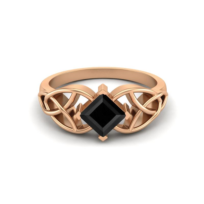 

5MM Square Black Spinel Gemstone 925 Sterling Silver Rose Plated Solitaire Celtic Women s Engagement Ring 7 Яскраво-рожевий