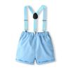 Outfit für Jungen und Gentlemen, kurzärmliges Hemd mit vertikalem Streifenmuster, Fliege und Hosenträger-Shorts für formelle Kleidung