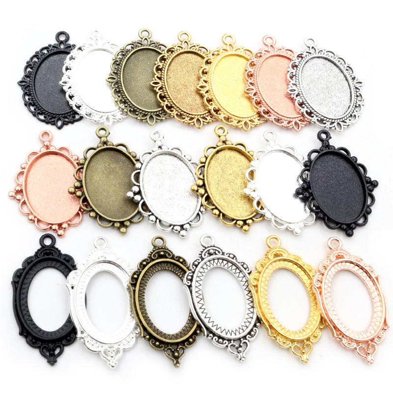 10pcs 18x25mm Inner Size 7 Colors Vintage Style Cameo Cabochon Base Setting Charms Pendant Necklace Findings