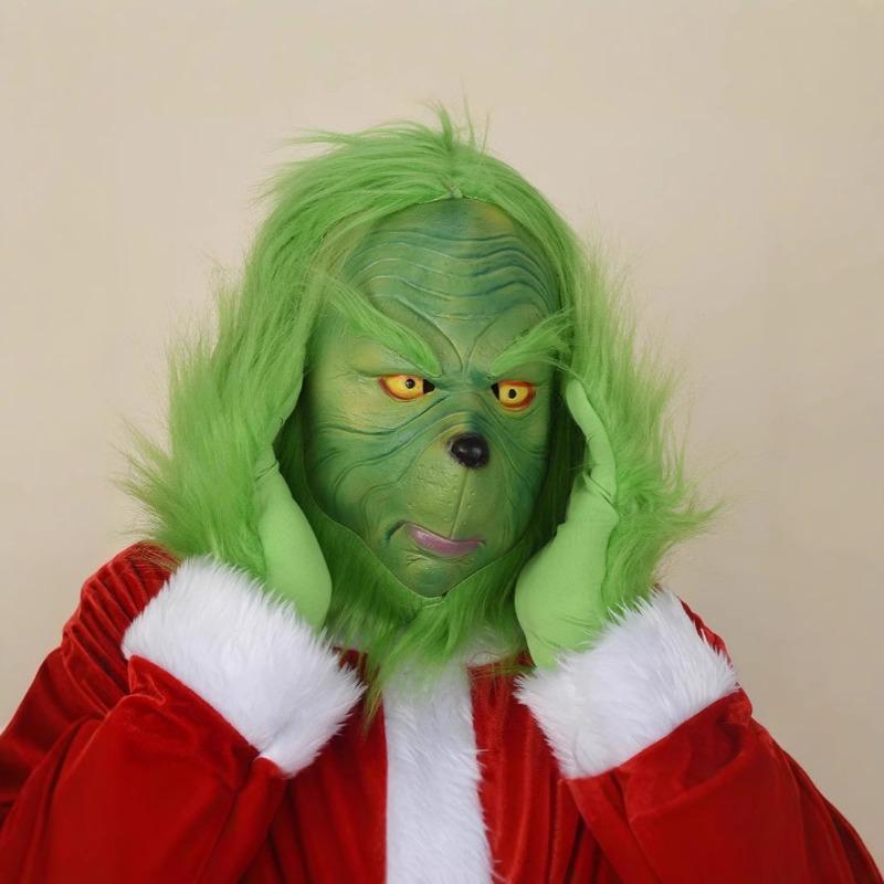 Weihnachtskleidung Accessoires Kinder grünes Haar Monster Grinch Kostüm Maske Kapuze Partykostüm