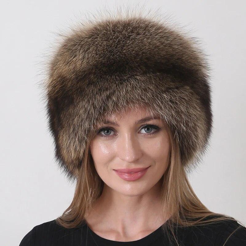 New Winter Hats for Women with Tail Fluffy Raccoon Outdoor Cozy Snow Round Hat