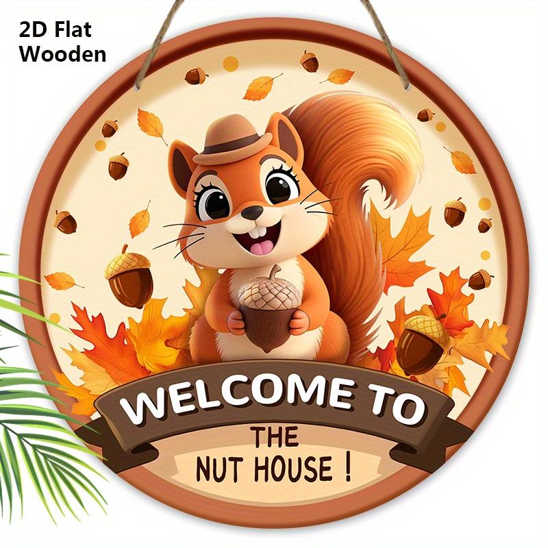 

2D Flat Wooden Welcome Sign with Adorable Squirrel Pattern, Unique Fall Decorative Plaque, Ideal for Outdoor, Indoor, Home Decor 20cm/7.87in жёлтый