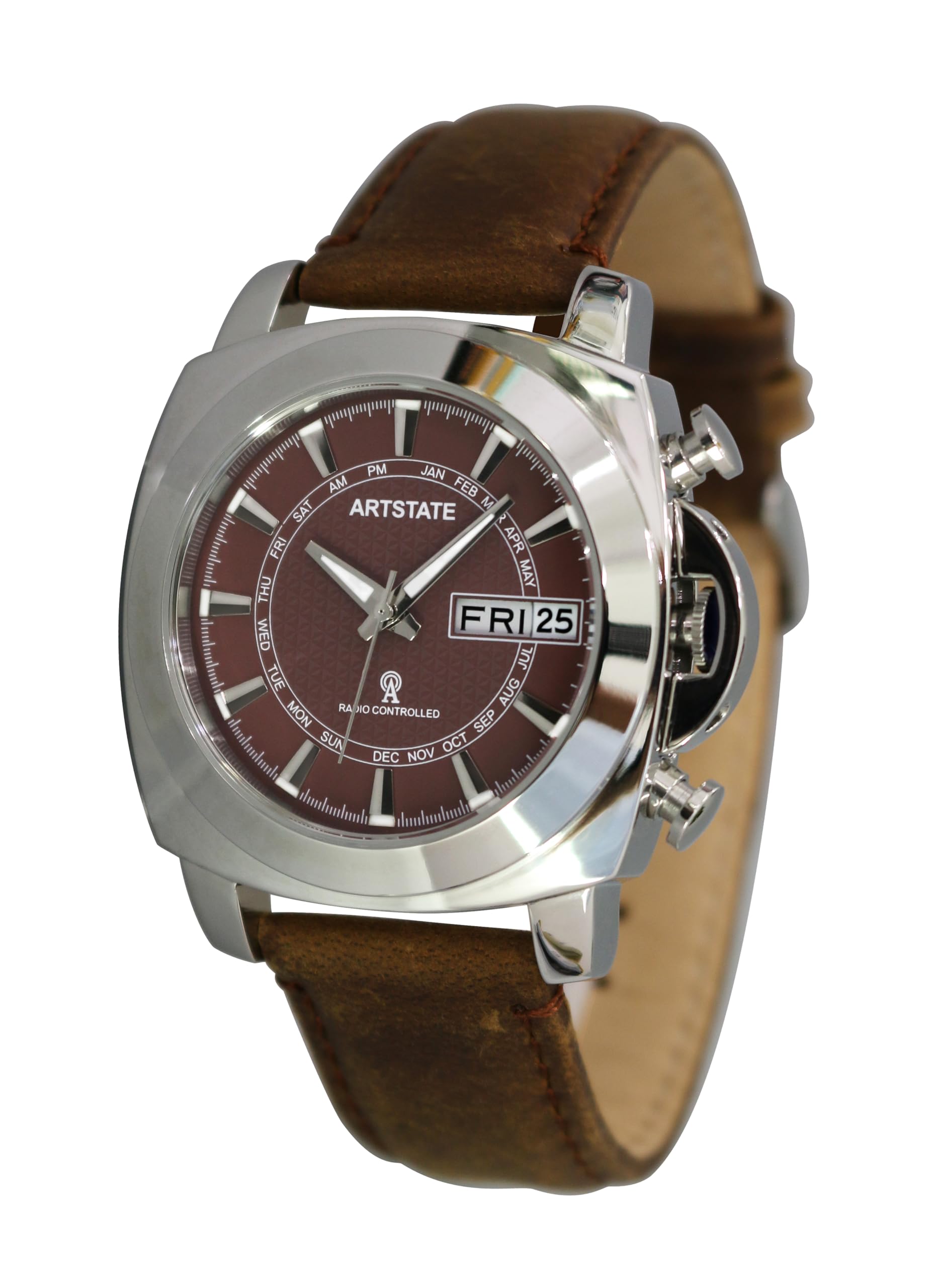 

Мужские радиоуправляемые часы из коричневой кожи с указателем даты и дня недели, долговечные [ARTSTATE W335D], ремешок, дисплей,