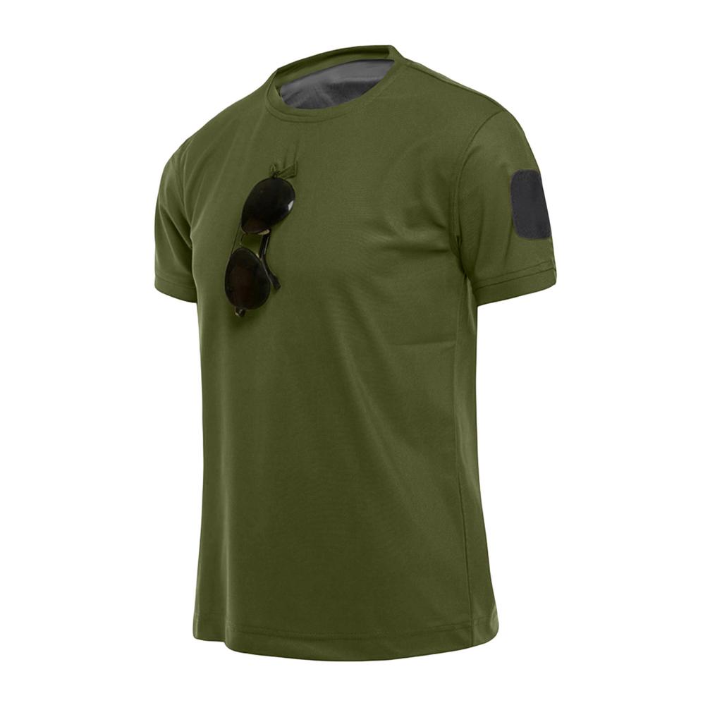 Men's Tactical Outdoor Quick-Dry T-Shirt Crew Neck Loose Fit Breathable Short Sleeve with Hook and Loop Patch Area for Customization