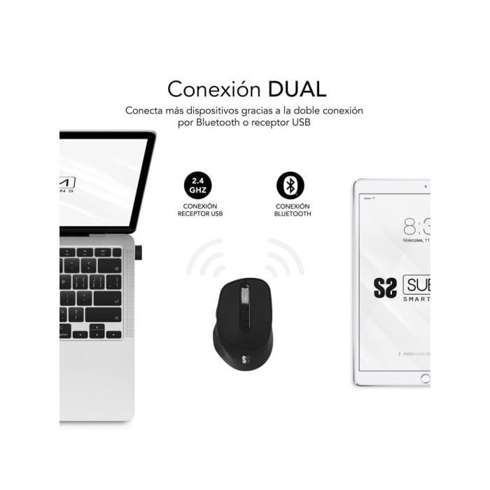 Souris d'ordinateur - SUBBLIM - Comfort Ergo Dual - Noir - Silent Click - Batterie rechargeable