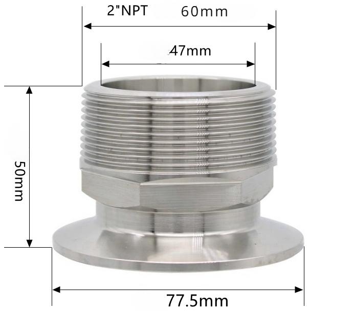 Sechskant 1/4" 3/8" 1/2" 3/4" 1" 1-1/2" 2" NPT Außengewinde x 0,5" 1,5" 2" Klemmverbindung Tri Clamp Rohrverschraubung 304 316L Edelstahl Sanitär