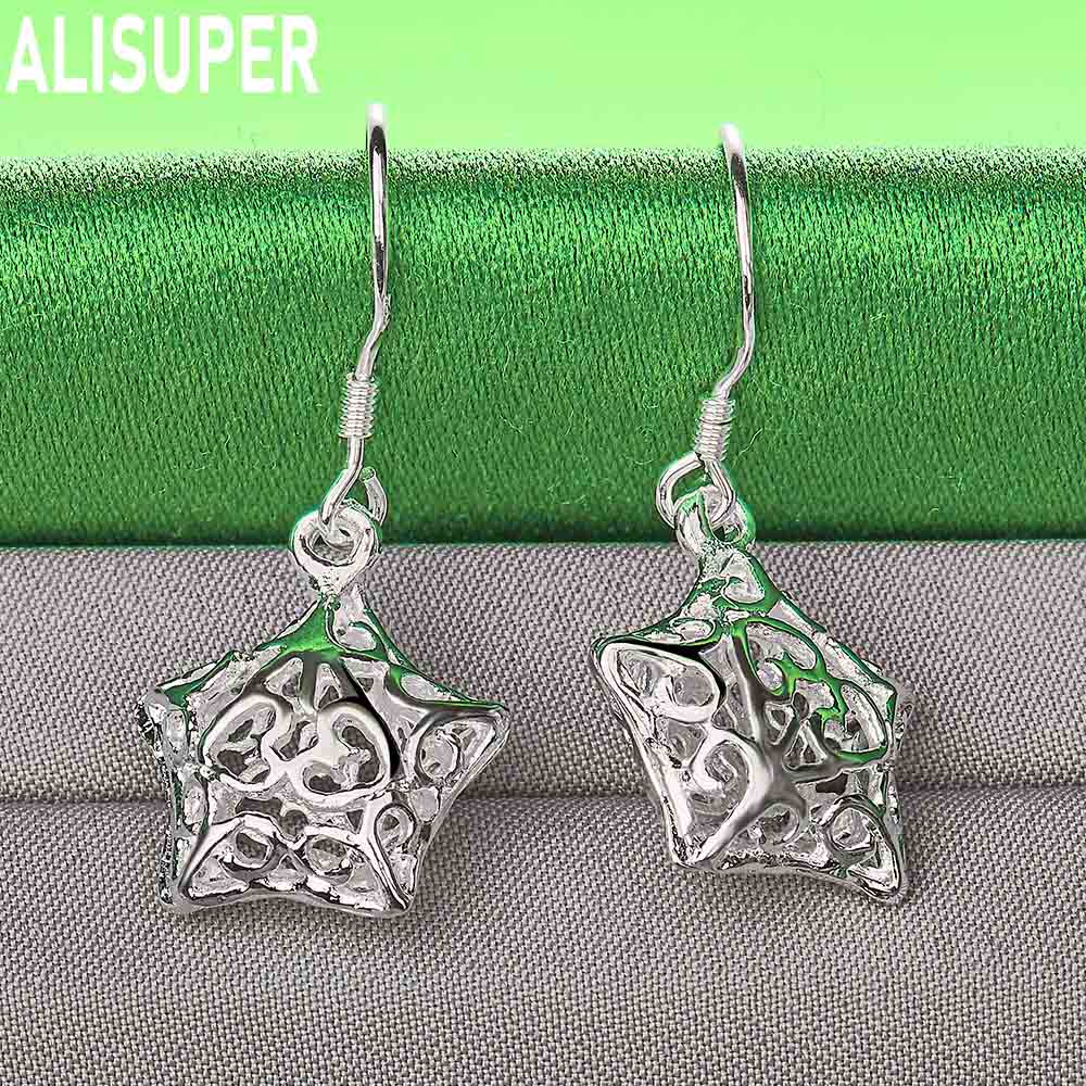 Exquisite 925 Sterling Silver Openwork Five-Pointed Star Pendant Earrings - Fashion Gift Jewelry