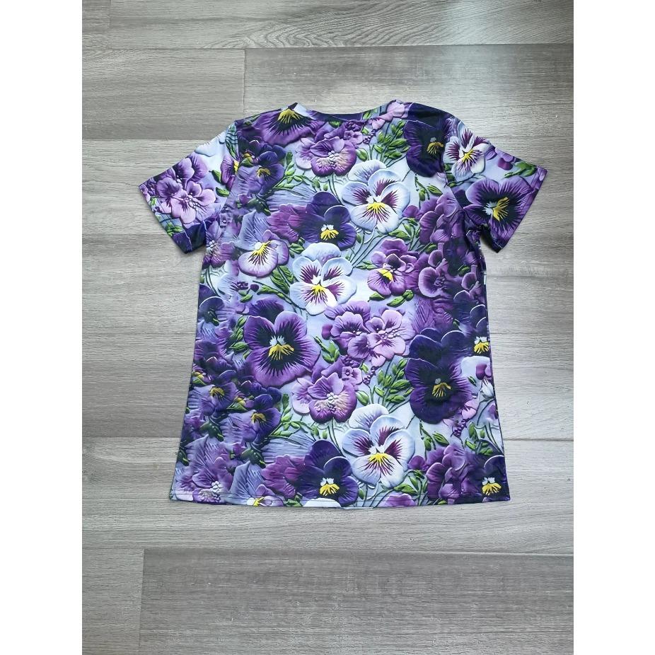 Women'S Vintage Floral Print Short Sleeve T-Shirt - Soft Breathable Fabric, Relaxed Fit Round Neck Casual Top