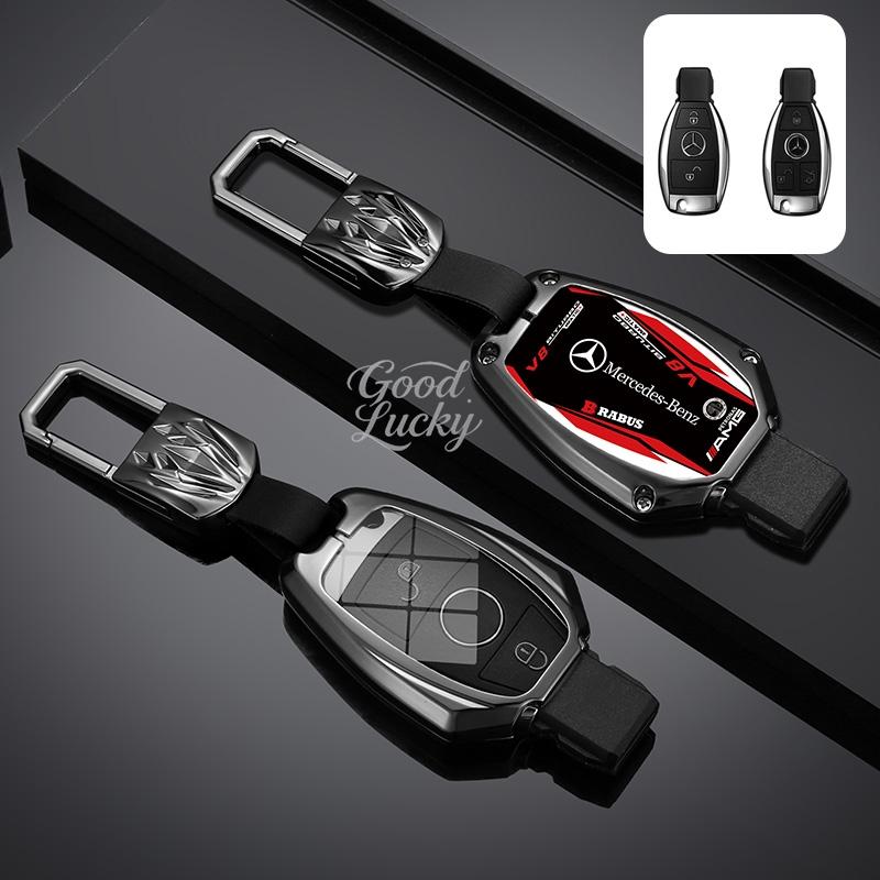 Q1984Leather Car Racing Style Key Case Cover Shell For Mercedes Benz A C E S G Class GLC CLE CLA GLB GLS W177 W205 W213 W222 X167AMG VOPO1