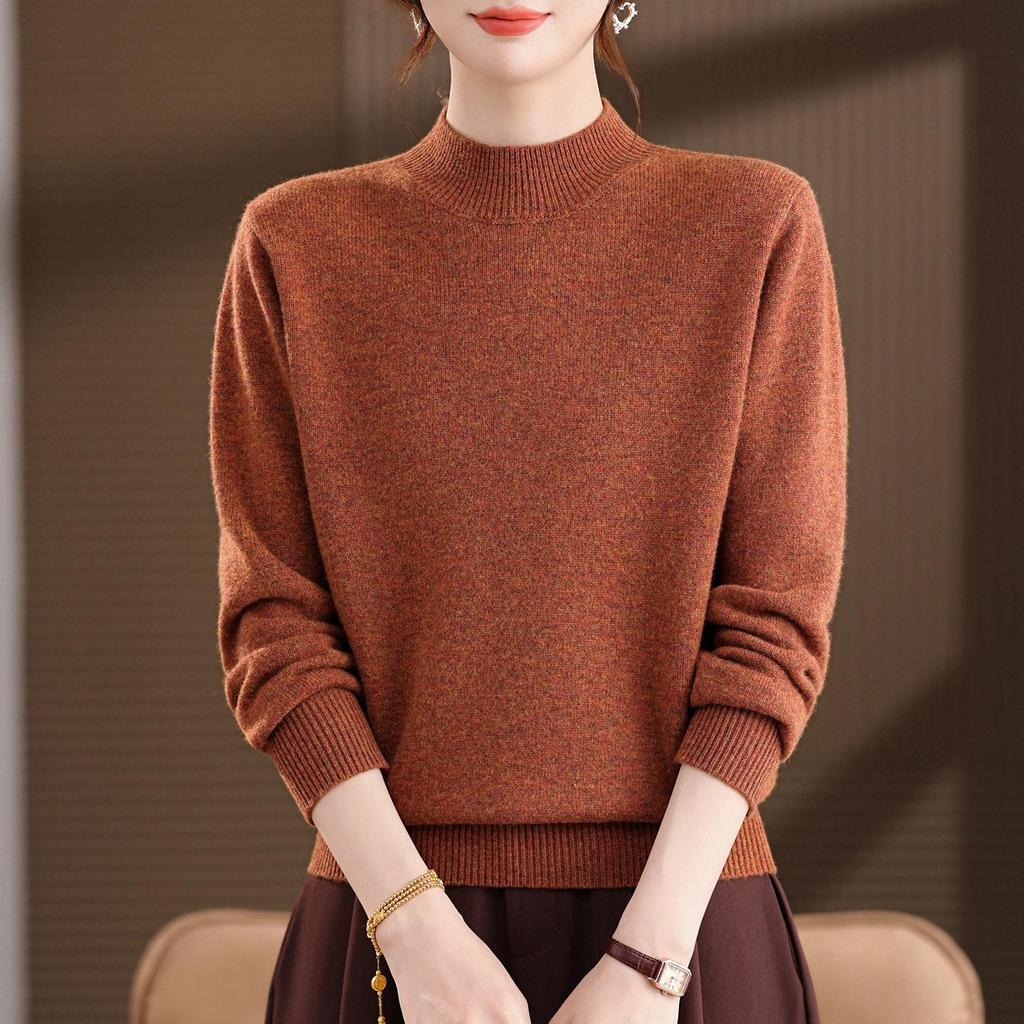 2025 Women's Plus Size Pure Wool Sweater: Mid-to-Old Age Style, Thickened, Loose Fit Cashmere Base Layer