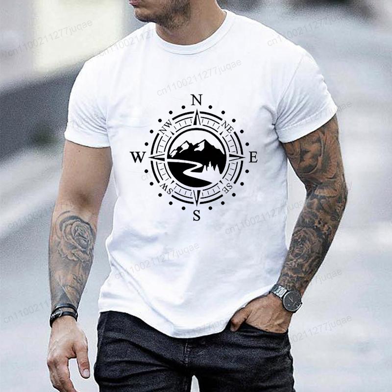 Retro Compass Print Versatile T-Shirt Fashionable Comfortable Breathable Soft Casual Sports Short Sleeve Cotton T-shirt