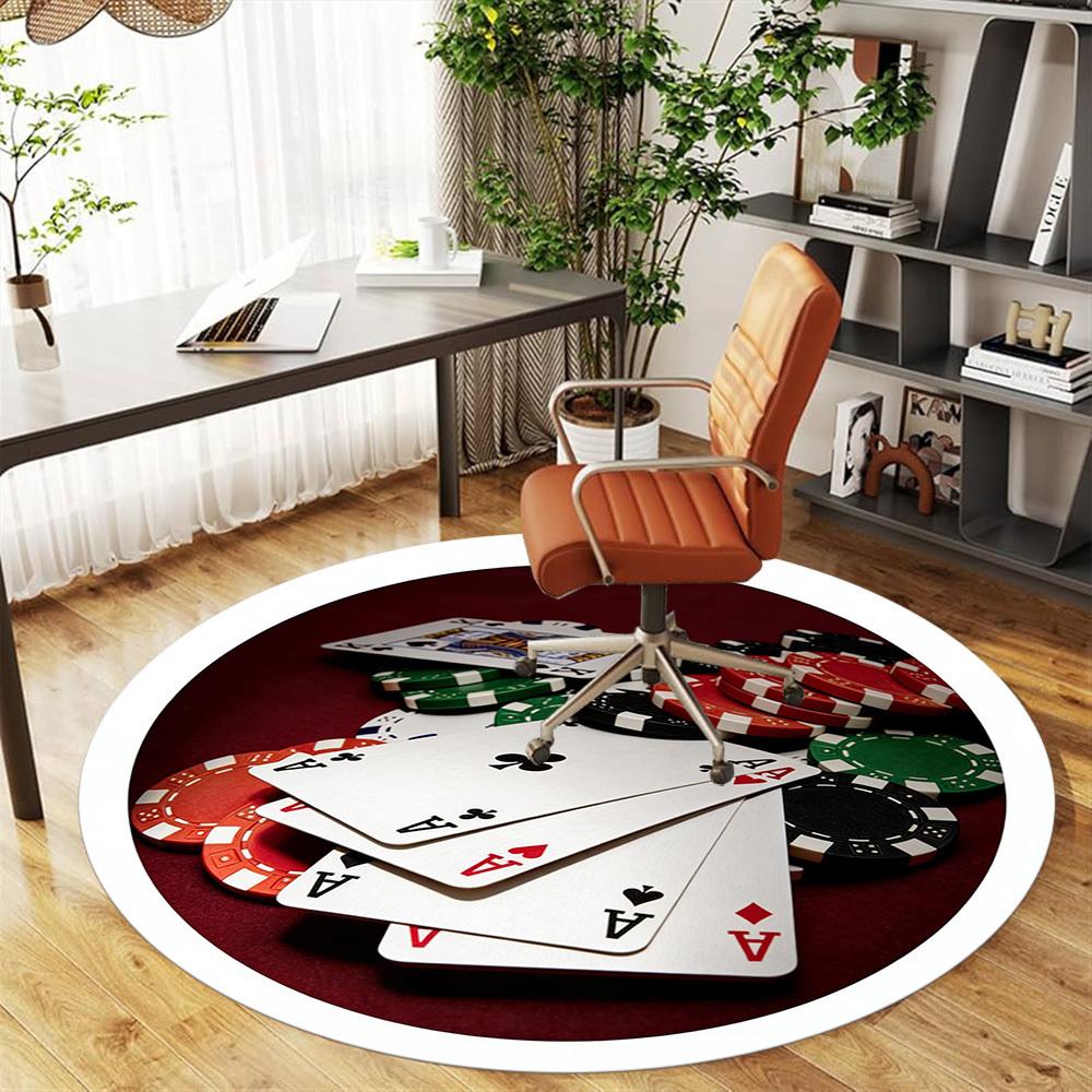 1pc Poker Chips Cards Round Chair mat office Area Rug - Non-Slip, Floor Mat for Office, Bedroom, and Indoor Decor p127217