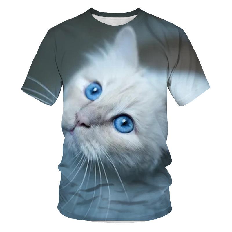 Summer Cute Cat 3D Printed Men's Round Neck Casual Sports Short Sleeved Shirt T-Shirts Men’s
