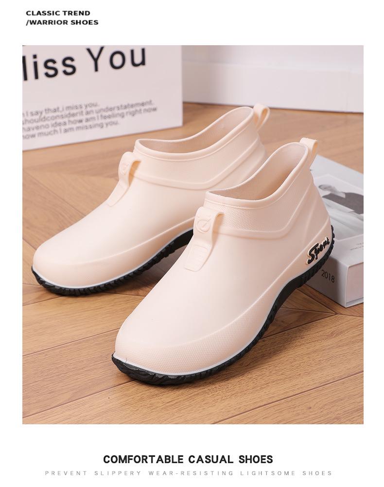 Women's Waterproof Non-Slip Short Rain Boots - Thick-Soled, Dirt-Resistant, Low-Cut, Soft-Sole Rubber Shoes for Kitchen and Outdoor Use.