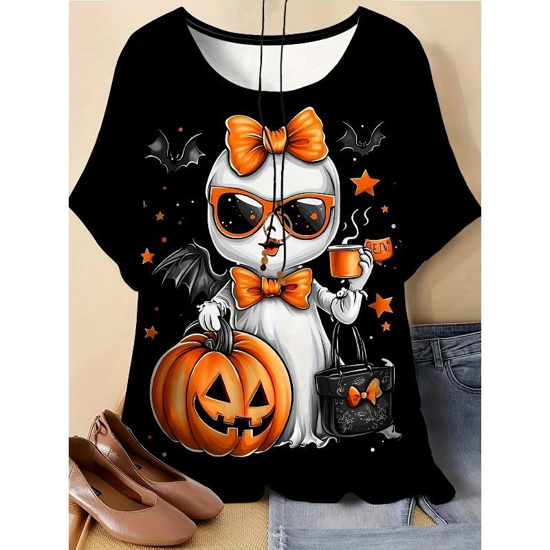 Summer Ladies 3D Printed Crew Neck T-Shirt Halloween Wear