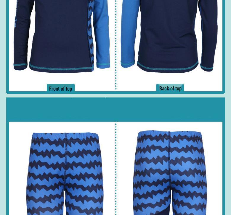 Boys' Blue Quick-Dry Korean Style Long-Sleeve Sun Protection Swimwear Set with Cap, Plus Size