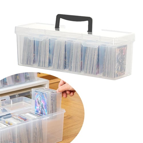

koundeneko Long Card Box, Large Capacity, with Handle, Trading Card Case, Vertical Storage, 6 Cards, Divided Case with Lid, Transparent Game Card Box,