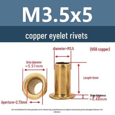 Yigu Copper & Brass Hollow Rivet Eyelet Buckle M1.3/M1.5/M2 Tube Double Pass Pure Copper Gas