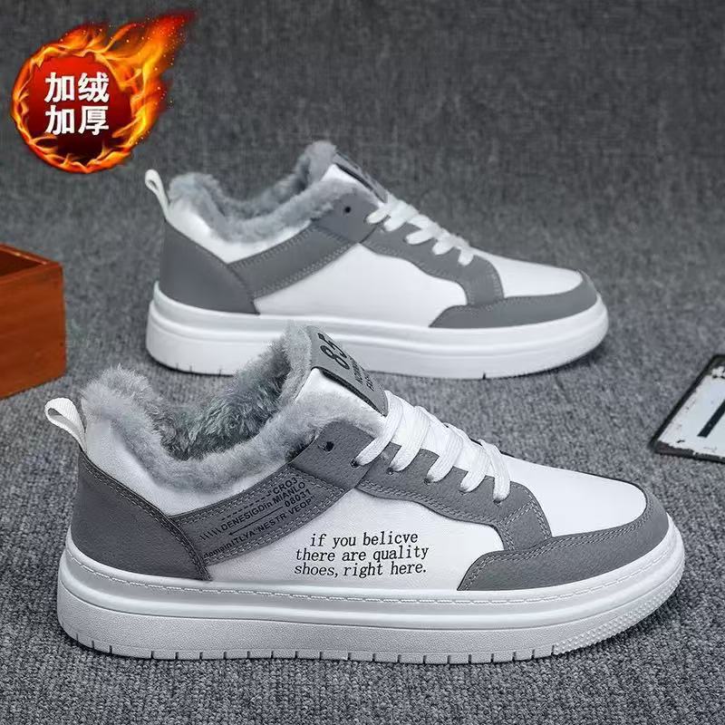 Autumn and winter new fleece board shoes, youth casual fleece thickened versatile student sports board shoes
