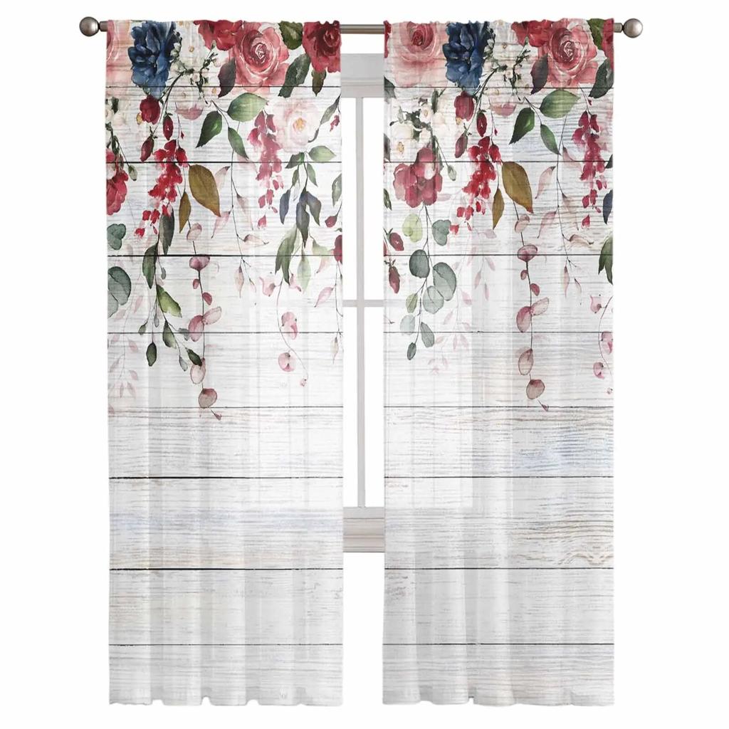Kaufe Blume Rose Golden Sheer Vorhang für Schlafzimmer Tüll Voile Vorhang für Küche Wohnzimmer Dekor Fenster Behandlung zum Preis ab 33